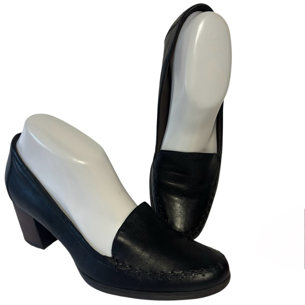 Timberland black leather chunky heel trotter pumps Slip on 8.5 gothcore normcore
